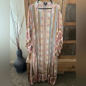 Angie Multicolor Floral Stripe Kimono